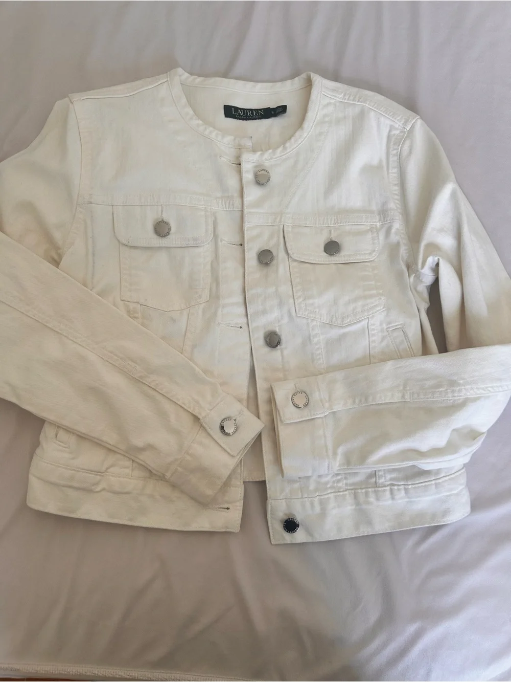 Ralph Lauren Cream Collarless Denim Jacket - Picture 6 of 7